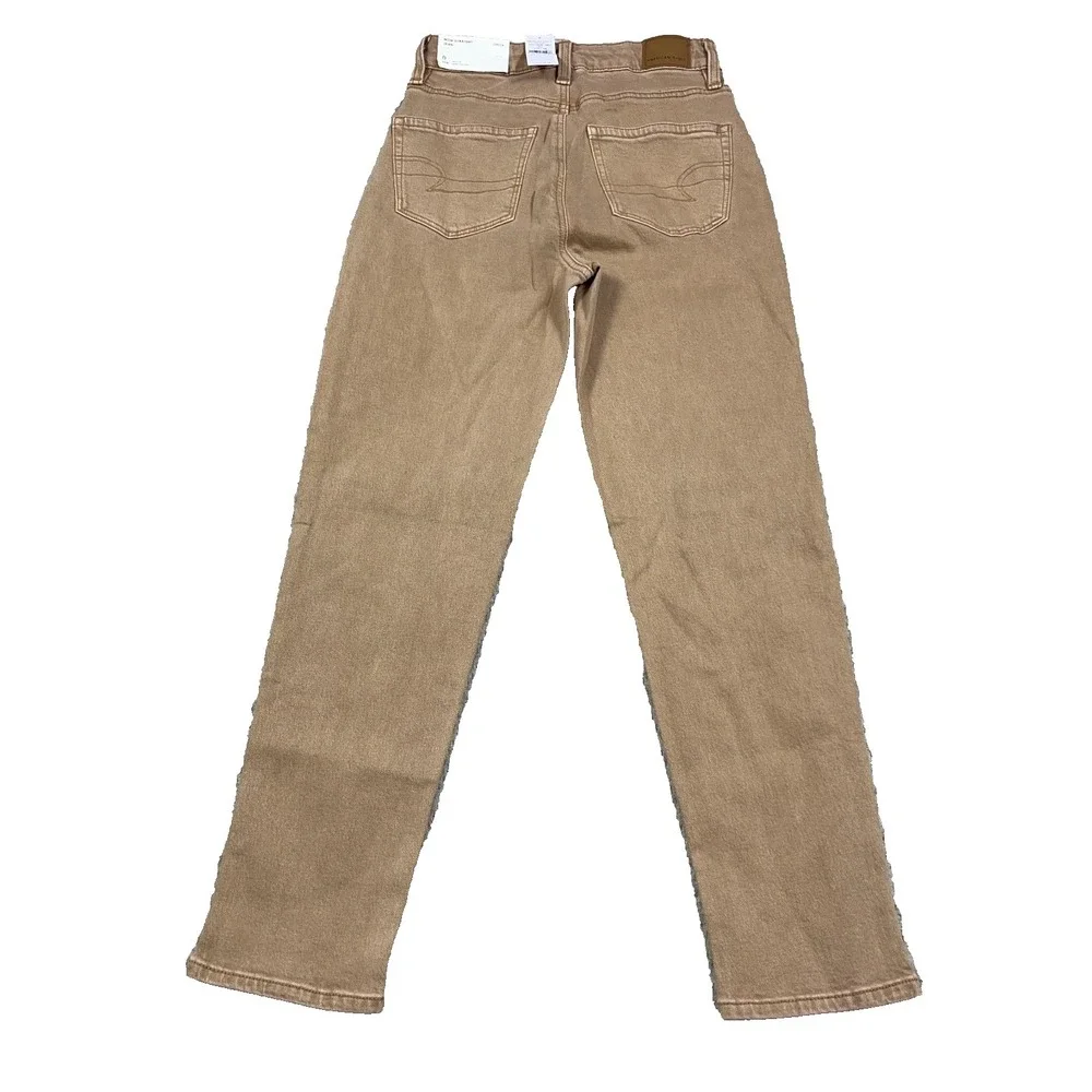 American Eagle Mom Jeans Women 0 Brown Straight Leg‎ Stretch Denim Pants 25x28